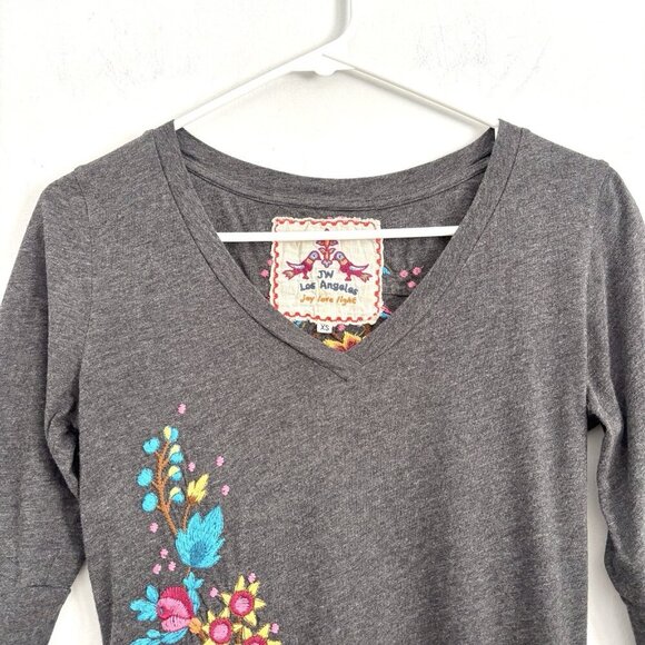 Johnny Was JW Los Angeles Gray Floral Embroidered 3/4 Sleeve Dress Women’s XS - Picture 2 of 8
